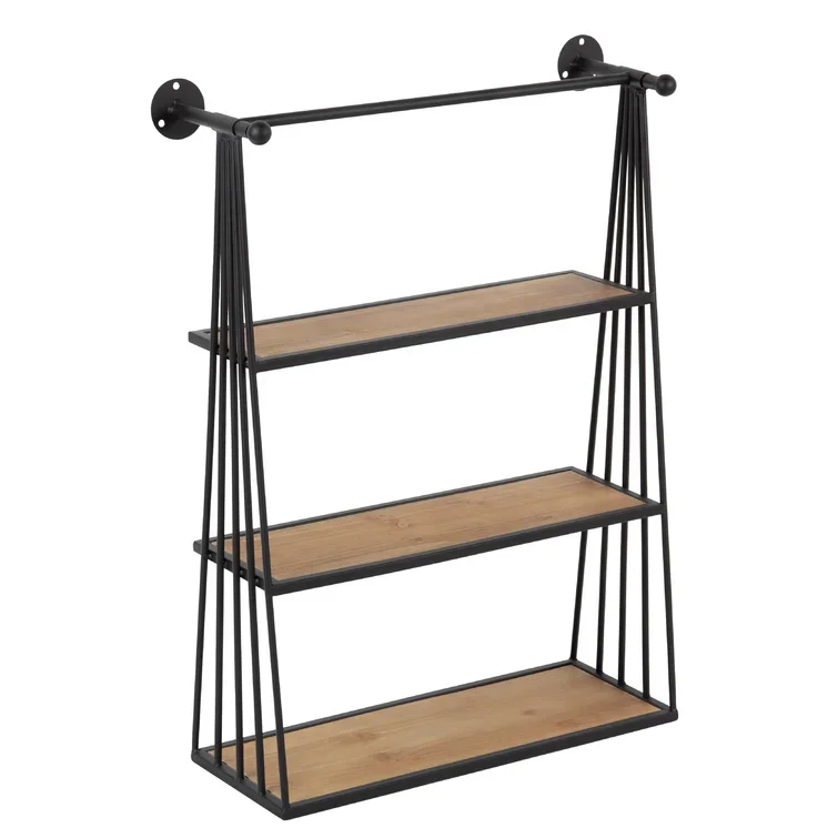 New 3-Tier Black Wood and Metal Frame Wall Mounted Floating Shelves /shelf High Quality Premium Style in Wholesale Price