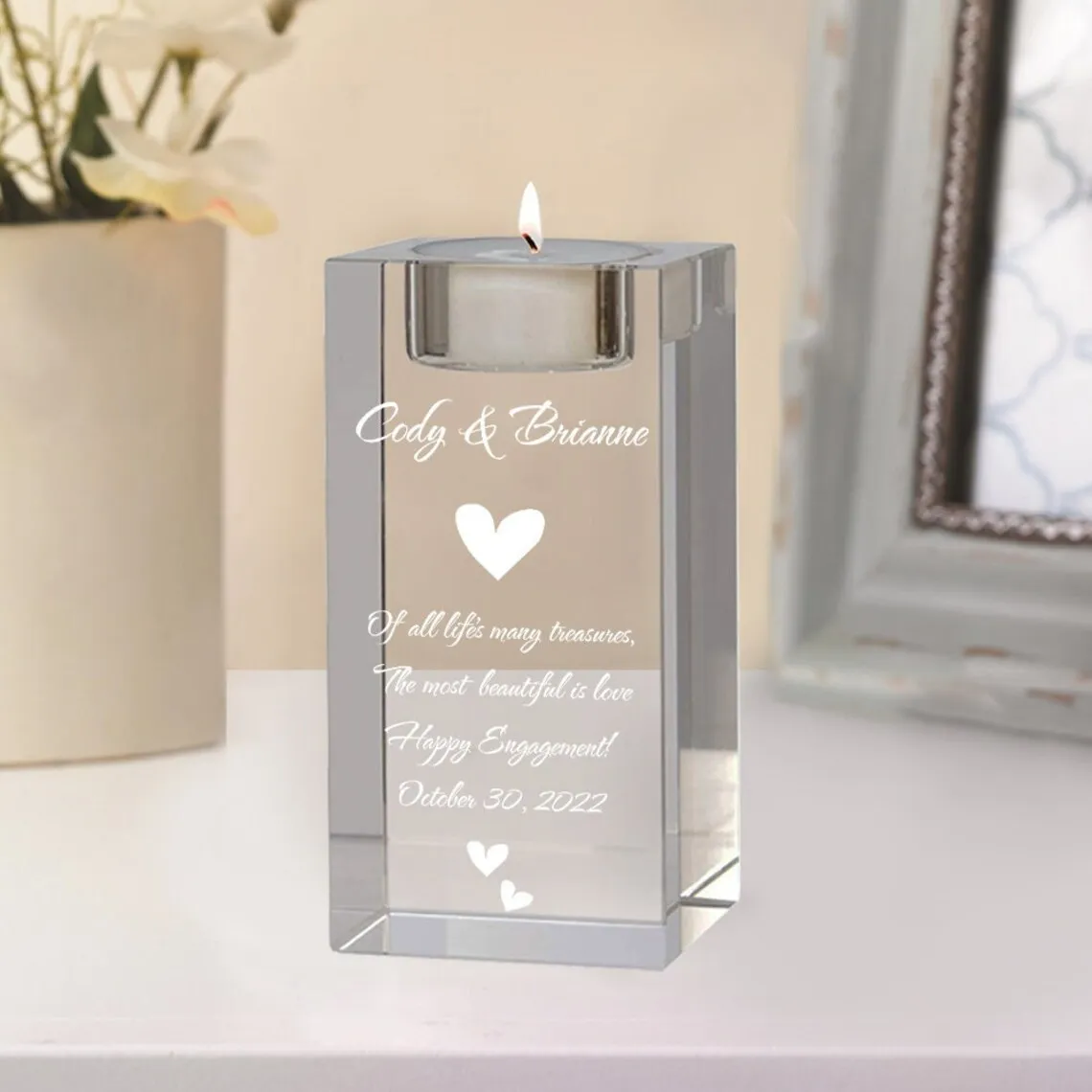 Love Arrows Monograme Crystal Customized Tea Light Candle Holder