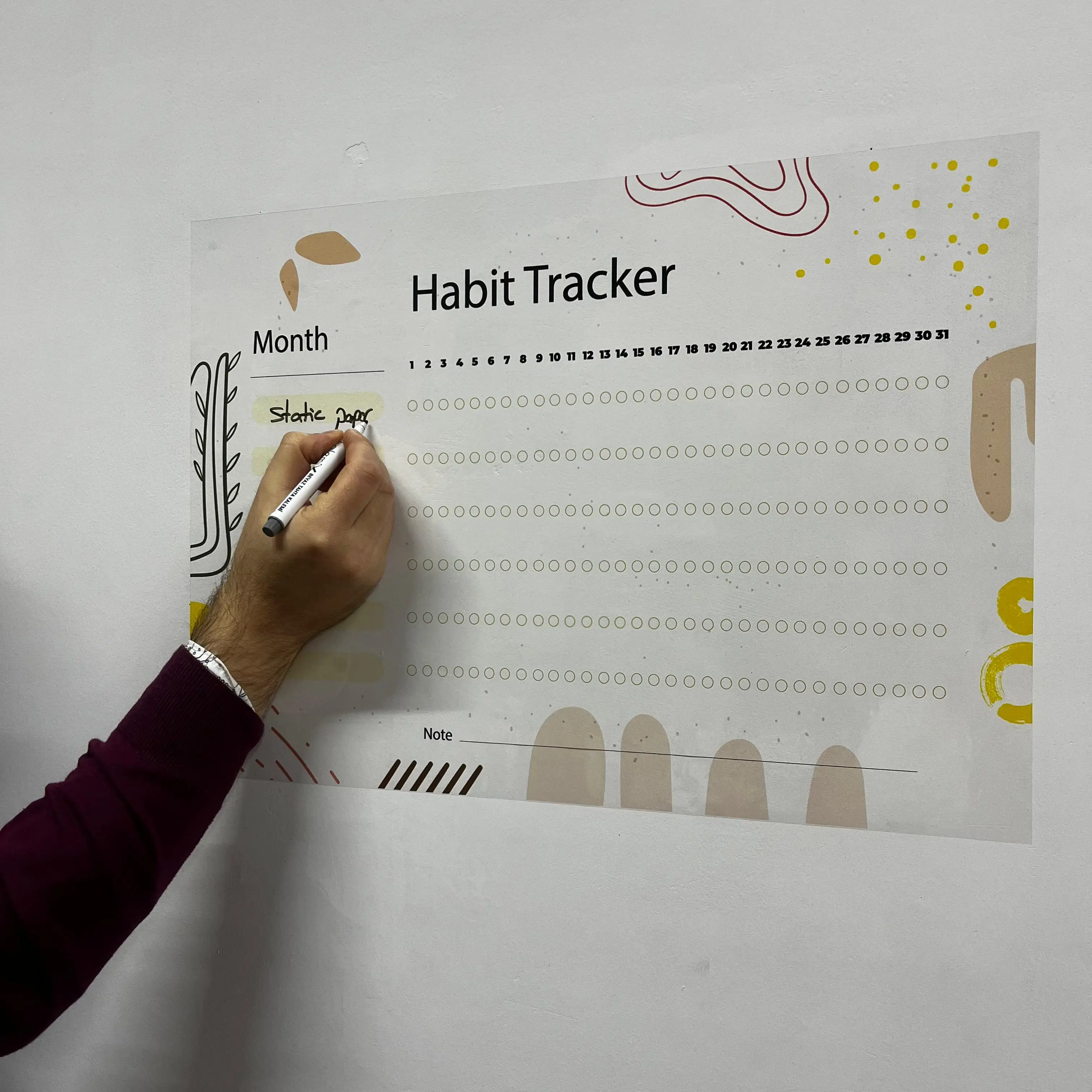 Reusable Monthly Planner Organizer Model-13 Durable Polystyrene Material Dry-Erase Whiteboard Surface Static Electricity Holding