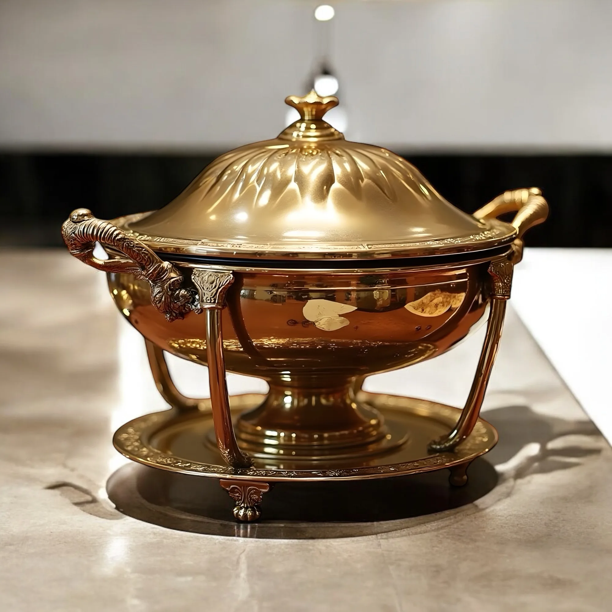 Высококачественная Роскошная латунная тарелка для жарки и из нержавеющей стали буфета подогреватель сервировочные блюда с крышкой Подставка свадьбы
