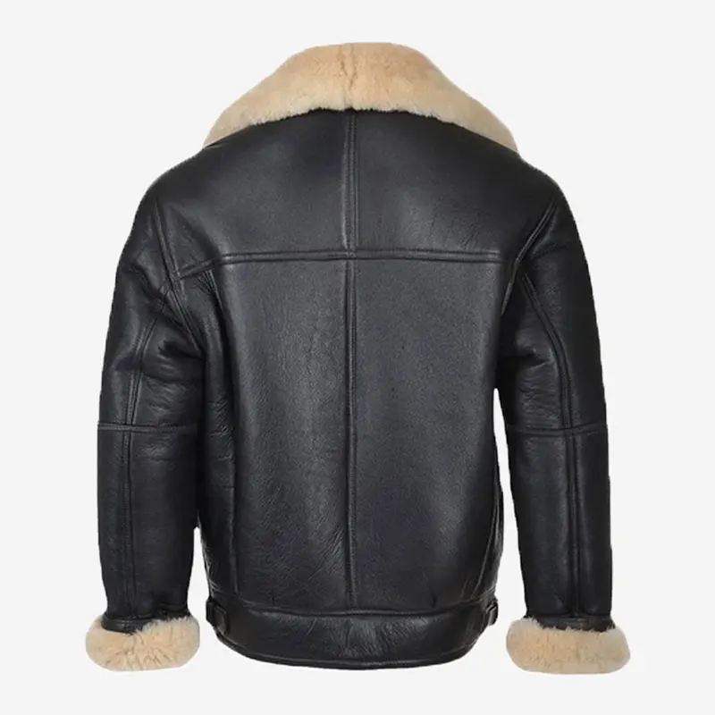Mens Aviator Raf B3 Leather Bomber Flying Jacket WWII Pilot Real Sheepskin Shearling Leather Jacket