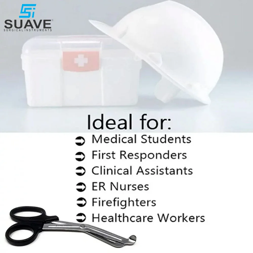 12 Pcs Black Handle Trauma Shears 7.25 Stainless Steel Use For Bandage EMT Nurses Trauma Scissors By SUAVE SURGICAL INSTRUMENTS
