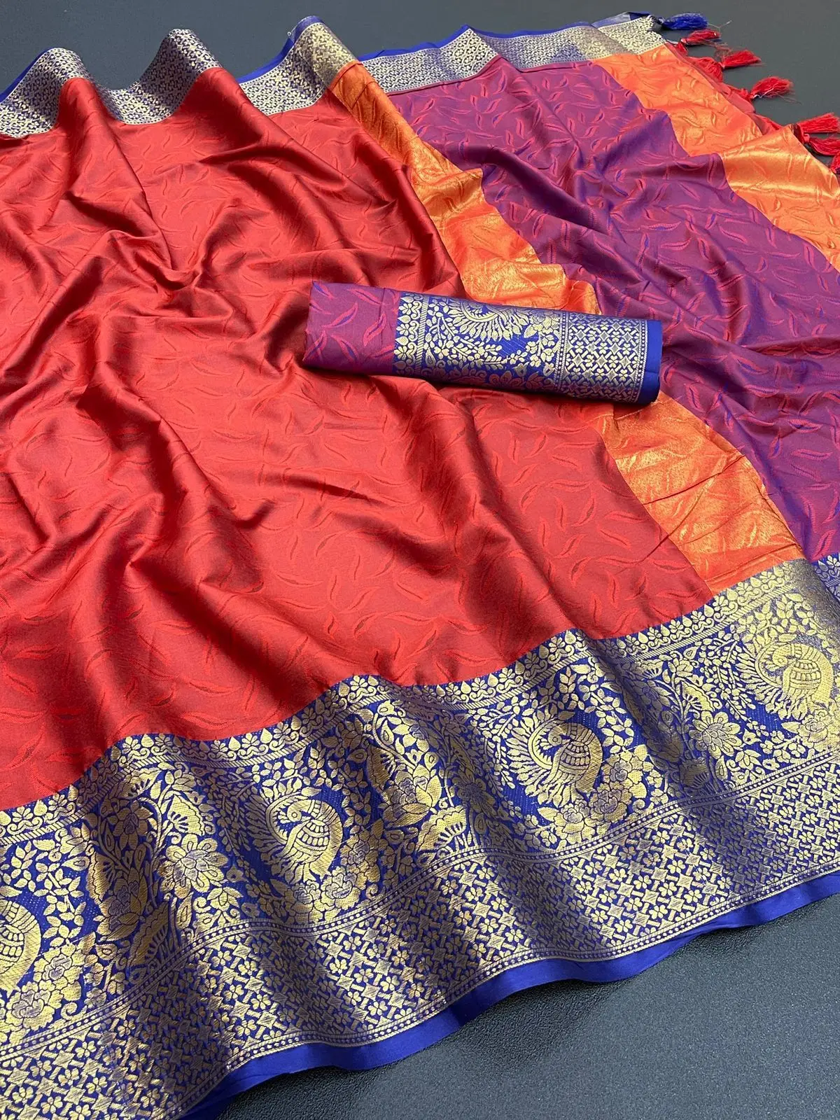 Pure cotton silk saree with running blouse and weaving work on border