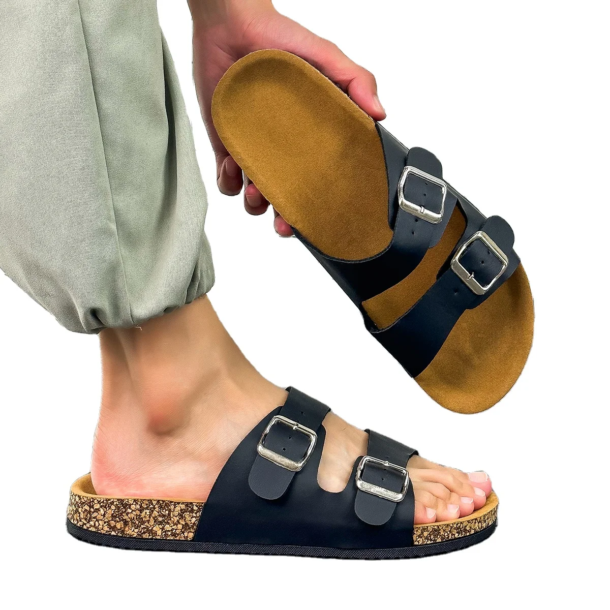2024 New Style Hot Sale Fashion Hollow Out Leather Cork  Men Sandals Stocks