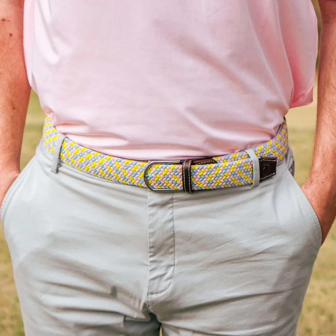 Golf Belt For Men 2024 Curve Ball Punch Through Adjustable Fit Stretch Woven Materials Full Colored Custom OEM VN Manufacturer