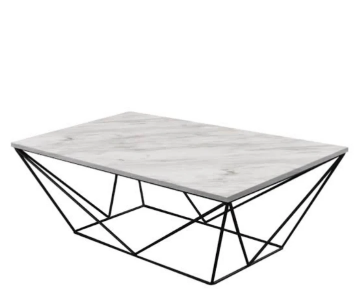 White marvel stylish Plated Finished Marble Top Coffee Table Iron Black Coffee Tables and Console Tables Power Coated