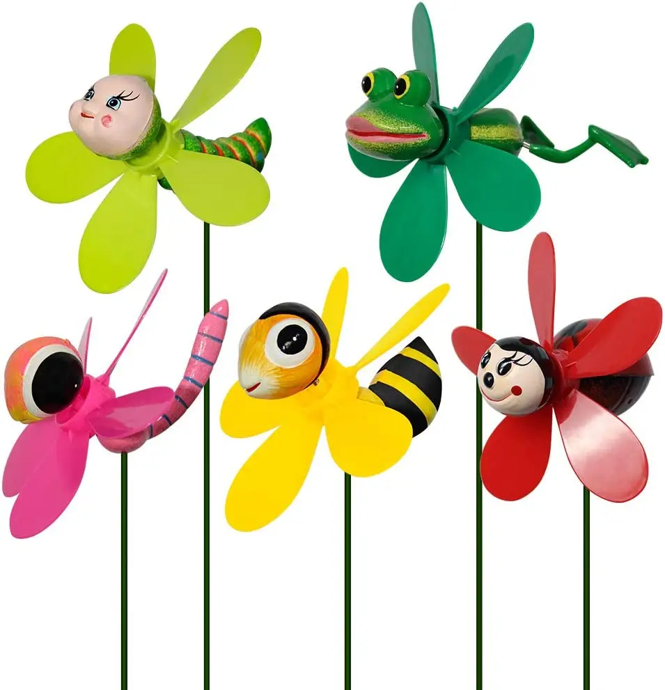 5-Pack Colorful 3D Lovely Insect Garden Decor Pinwheels Handmade Thick Wind Spinner Windmill Creative Functional Design