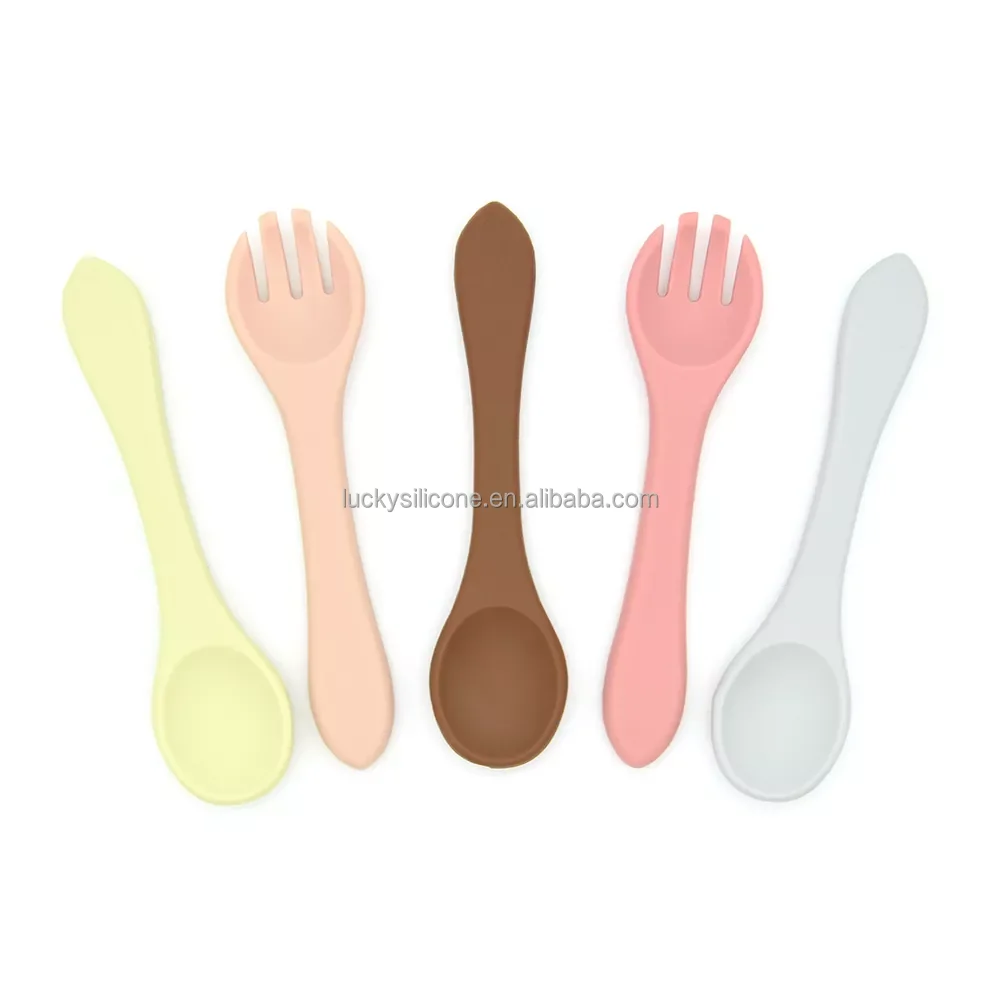 Hot Sale Safety Bpa Free 100% Silicone Spoon Food Miles for Baby Supplies Silicone Bib Spoon Bowl Baby
