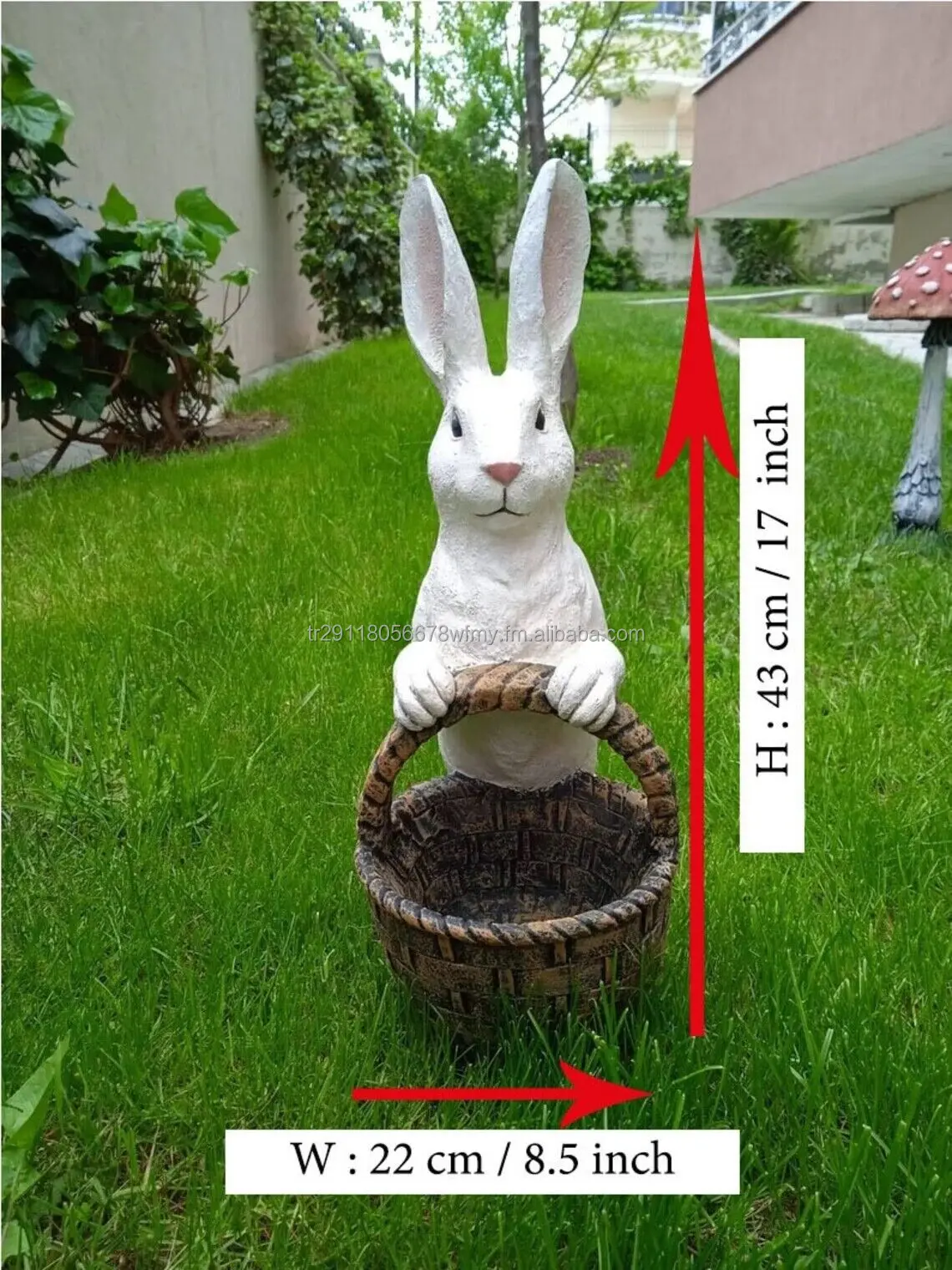 Cute White Rabbit Holding a Basket Resin Sculpture outdoor garden statues balcony terrace modern home decoration kitchen decor