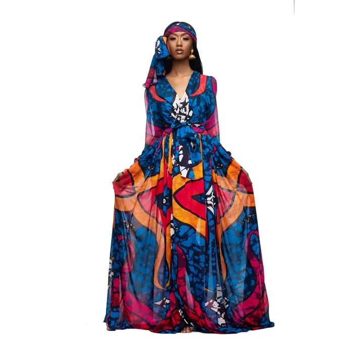 High Quality Azusa Kaftan Girls Latest Wholesale Long Sleeved Chiffon Floor-Length Dress Beautiful Patterns Beach Order