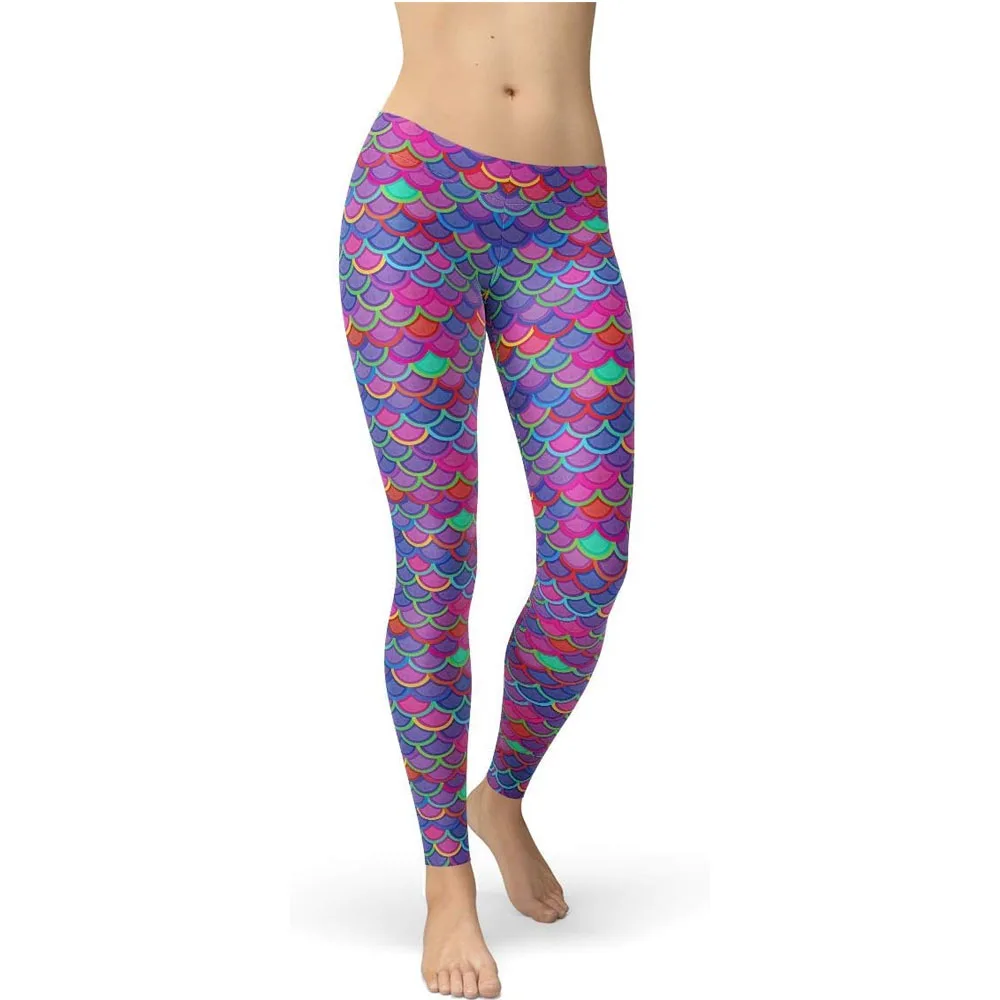 Hot Sale Buttery Soft Colorful Fish Scales Mermaid Tale Printed Leggings Breathable Athletic Women Yoga Leggings
