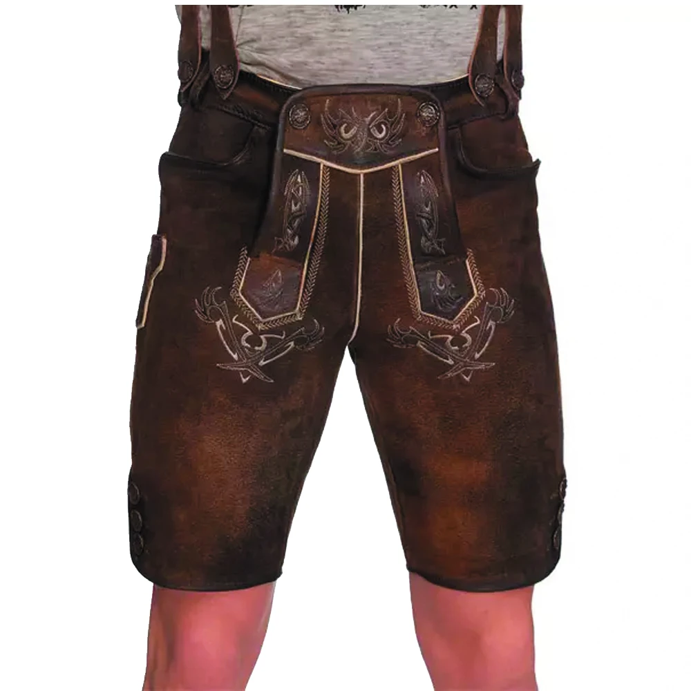 Стильные баварские брюки Lederhosen мужские кожаные с подтяжками ledersosen trachten lederhosen (Баварская одежда
