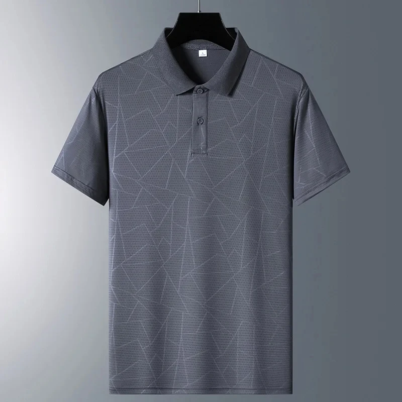 Summer Men Polo Shirts Ice Silk Short-sleeved Tee Cotton & Breathable Cool Quick-dry Nylon Polos Golf High Quality T Shirts Man