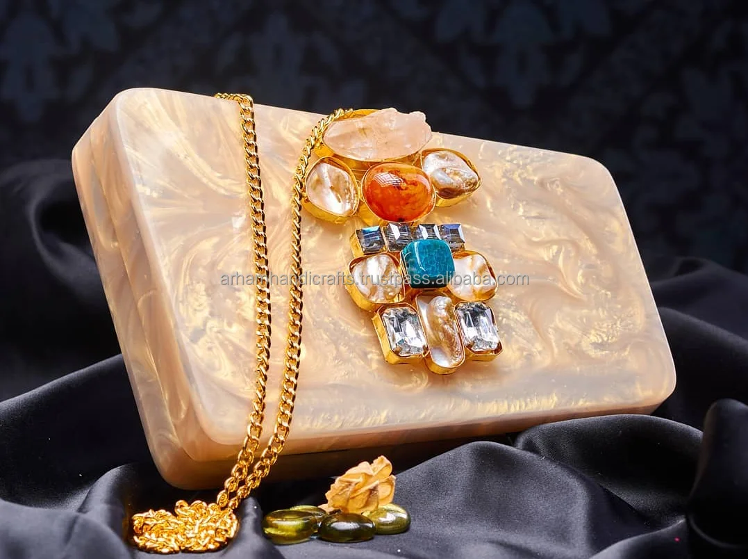best design handmade resin clutch bag for wedding and party wear clutch bag with embroidery work BY LUXURY CRAFTS