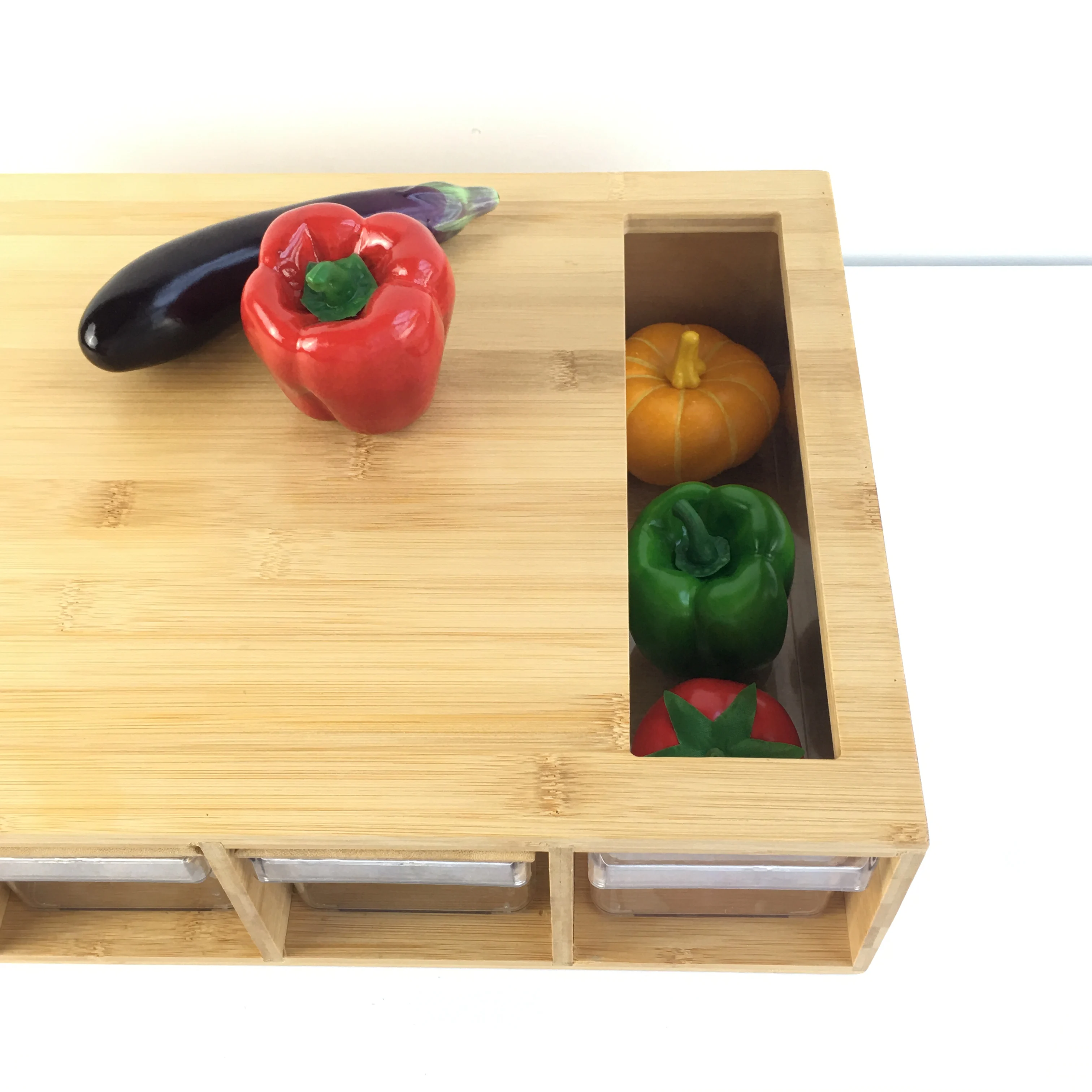 Large Bamboo Cutting Board With 4 Drawers Bamboo Lids Chopping Board With Handles