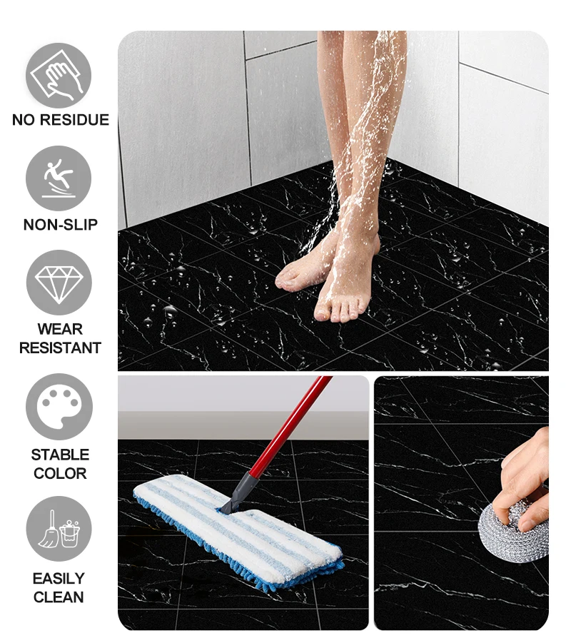 Tiles for Floor Black Bedroom Marble Floor Sticker 3d Marble Tile Self Adhesive PVC Wall Sticker Luxury Vinyl Plank Flooring