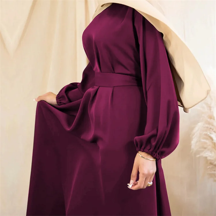 2023 Hot Sell Slim Sleeves Elastic Cuff Plain Color Closed Abaya Muslim Women Modest Slip Dress Turkish Dubai Hijab Muslim Dress