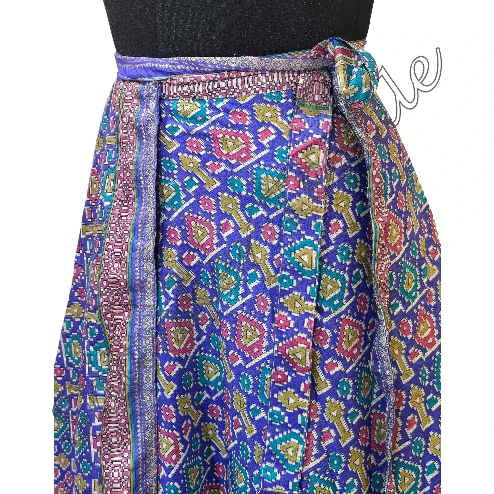 Indian Vintage 2 Layer Magic Hippie Sari Silk Wrap Skirts For Casual Wear Skirt Indian Vintage Recycled Silk Reversible Skirt