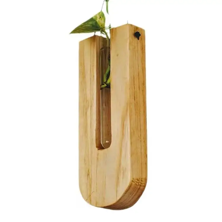 Wooden Stand with Wall-Mounted Hanging Flower Bud Plants Terrarium Glass Test Tube Vase for Plant Propagation Decorative Theme