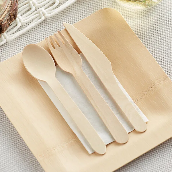 Compostable spoons wood forks disposable knife wooden cutlery set high quality fork and spoon single use