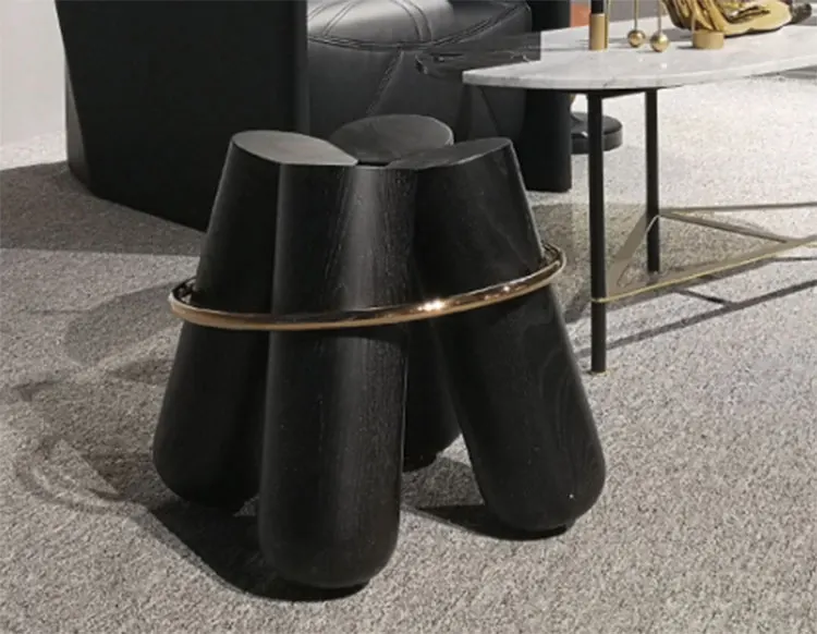 Popular Design Office Building Hotel Solid Wooden bolt Stool black wood color ottoman