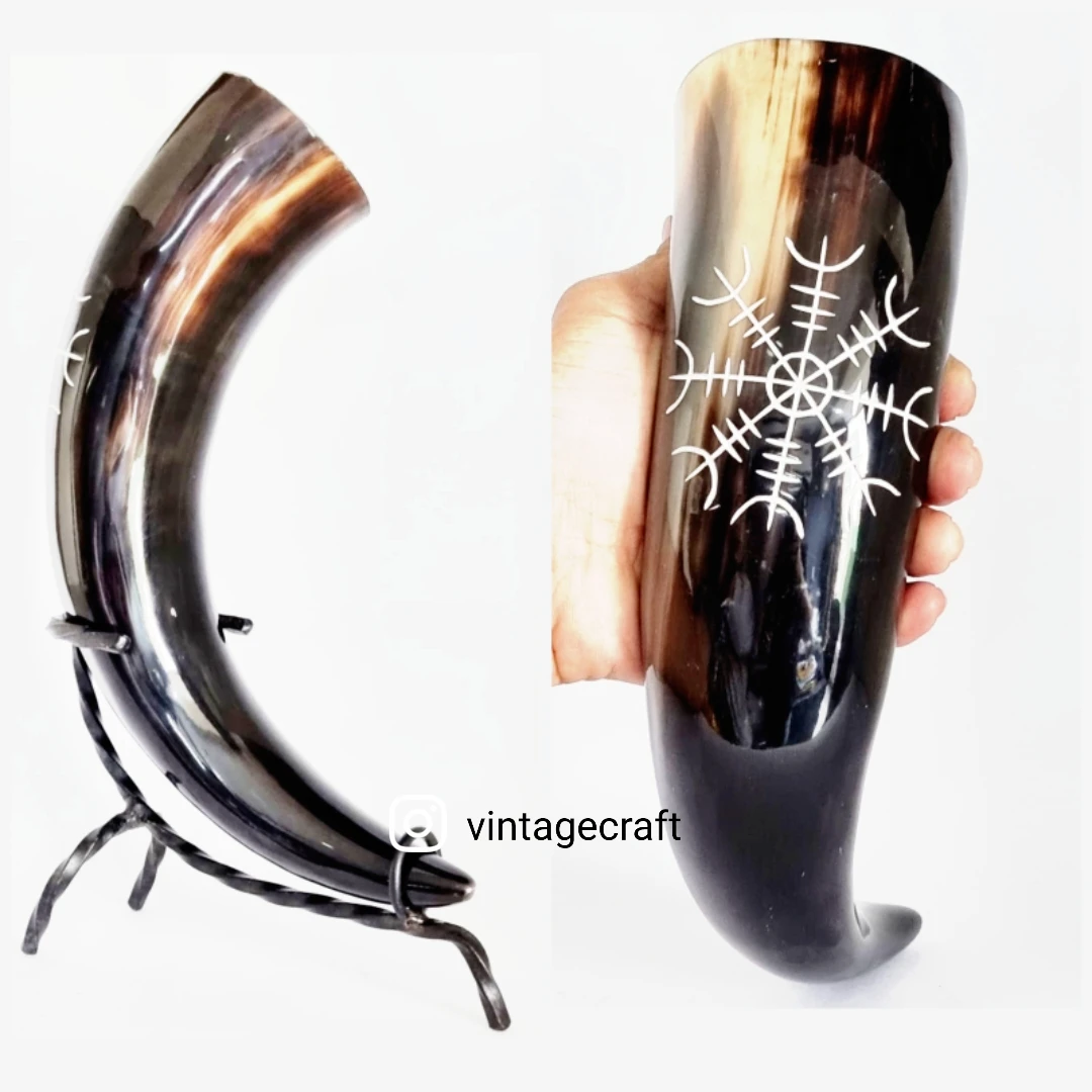 New  Viking Ship style Carved Viking Drinking Horn Handcrafted drinking horn Beer Mead Ale Customized Hand Carving