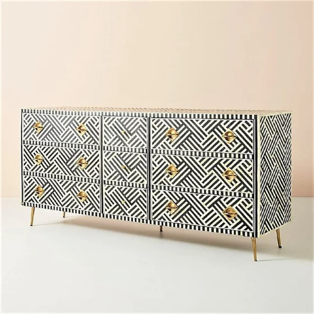 Farmhouse Style Bone Inlay 9 Drawer Chest Wood Resin Cabinet Living Room Furniture Bone Inlay Buffet For USA UK  Luxury Chest