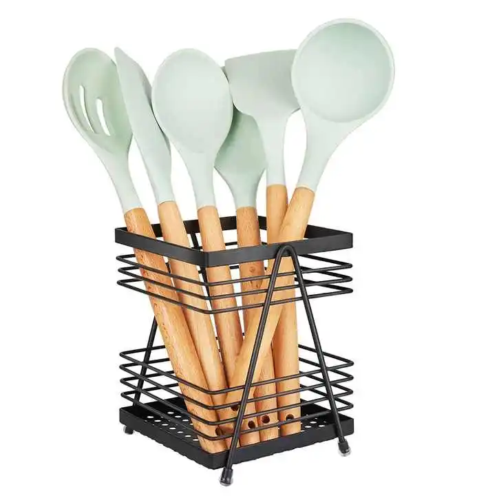 Wire Utensil Holder for Kitchen Counter top Storage Matte Black Hot Selling Storage Holder For Kitchen Handmade Manufacturer