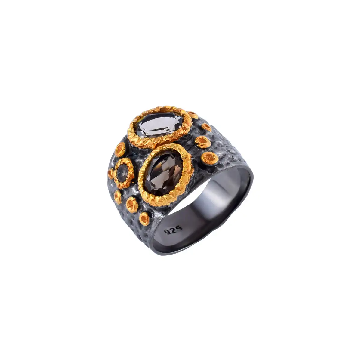 Indian Traditional Solid 925 Sterling Silver Natural Smoky Quartz Bezel Settled Gemstone Wedding Statement Rings Fine Jewelry