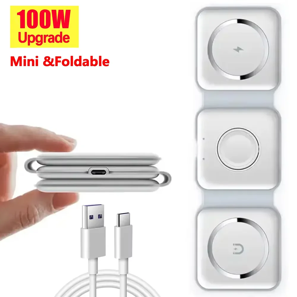 3 in 1 foldable Wireless Charger Pad Stand for iPhone 15 14 13 12Pro Max Airpods iWatch Fast Wireless Charging Dock Station