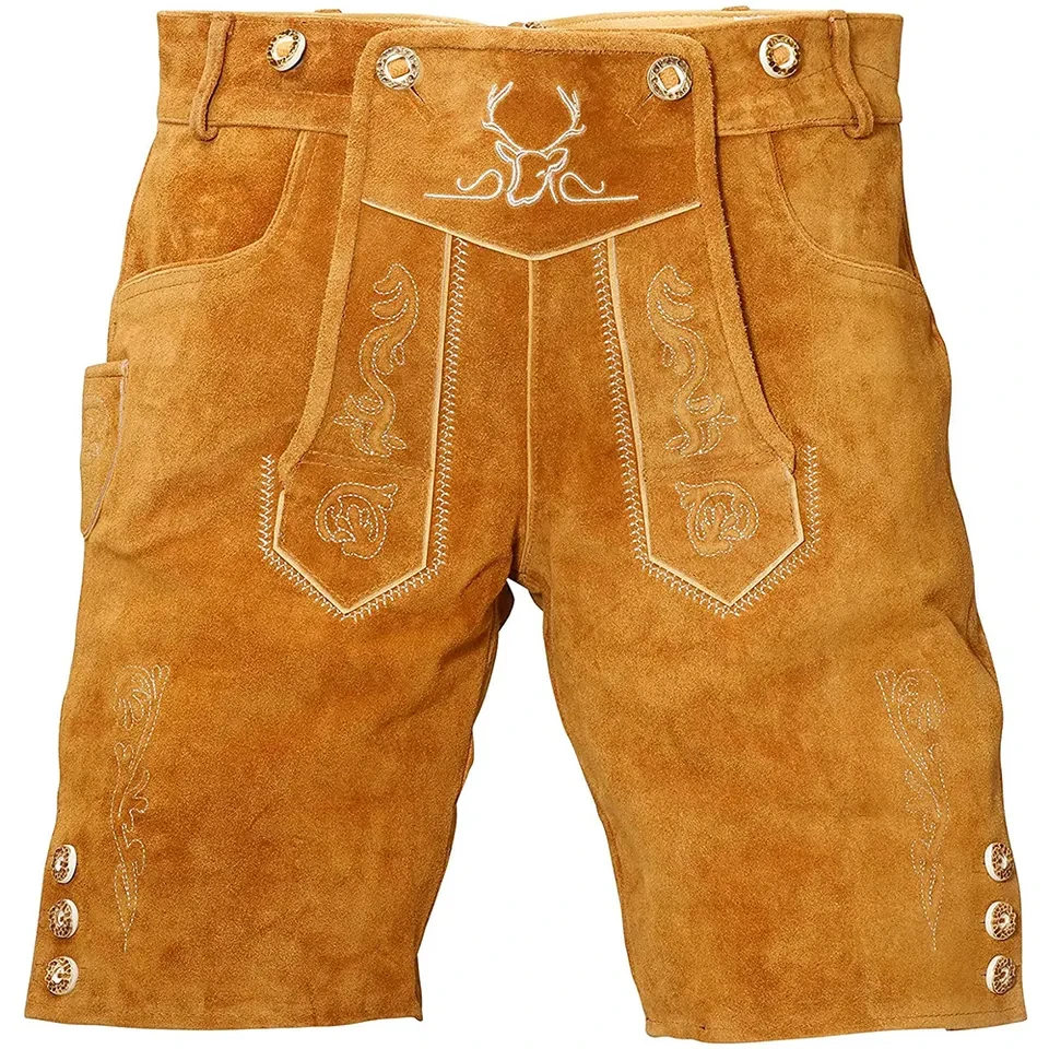 Genuine Suede Leather Short Lederhosen Men Bavarian Outfit Oktoberfest Costume Men Casual Plain Oem Lederhosen