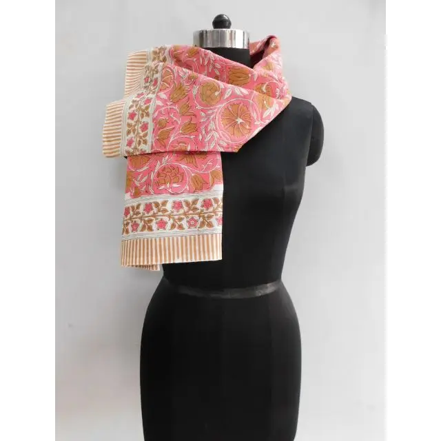 Indian Handmade Floral Printed Cotton Scarf Women Casual Winter Wear Shawl Stole Dupatta Bandana Hijab