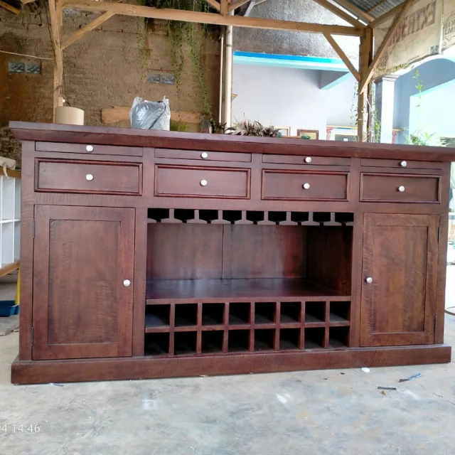 Home Bar Furniture Mahogany Wood Wine Bar Cabinet with Wine Bottle Rack and Glass Holder Luxury Wine Cabinet for Dining Room