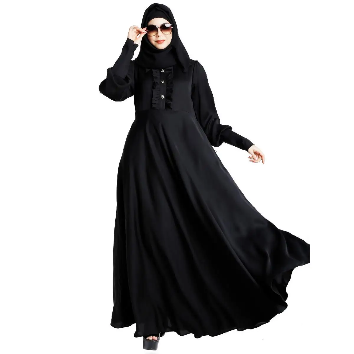 Color Black Fashion Zip Up Style Long Abaya islamic Dress with Hoodie For Women Muslim Girls Clothing wholesale Ladies Abaya