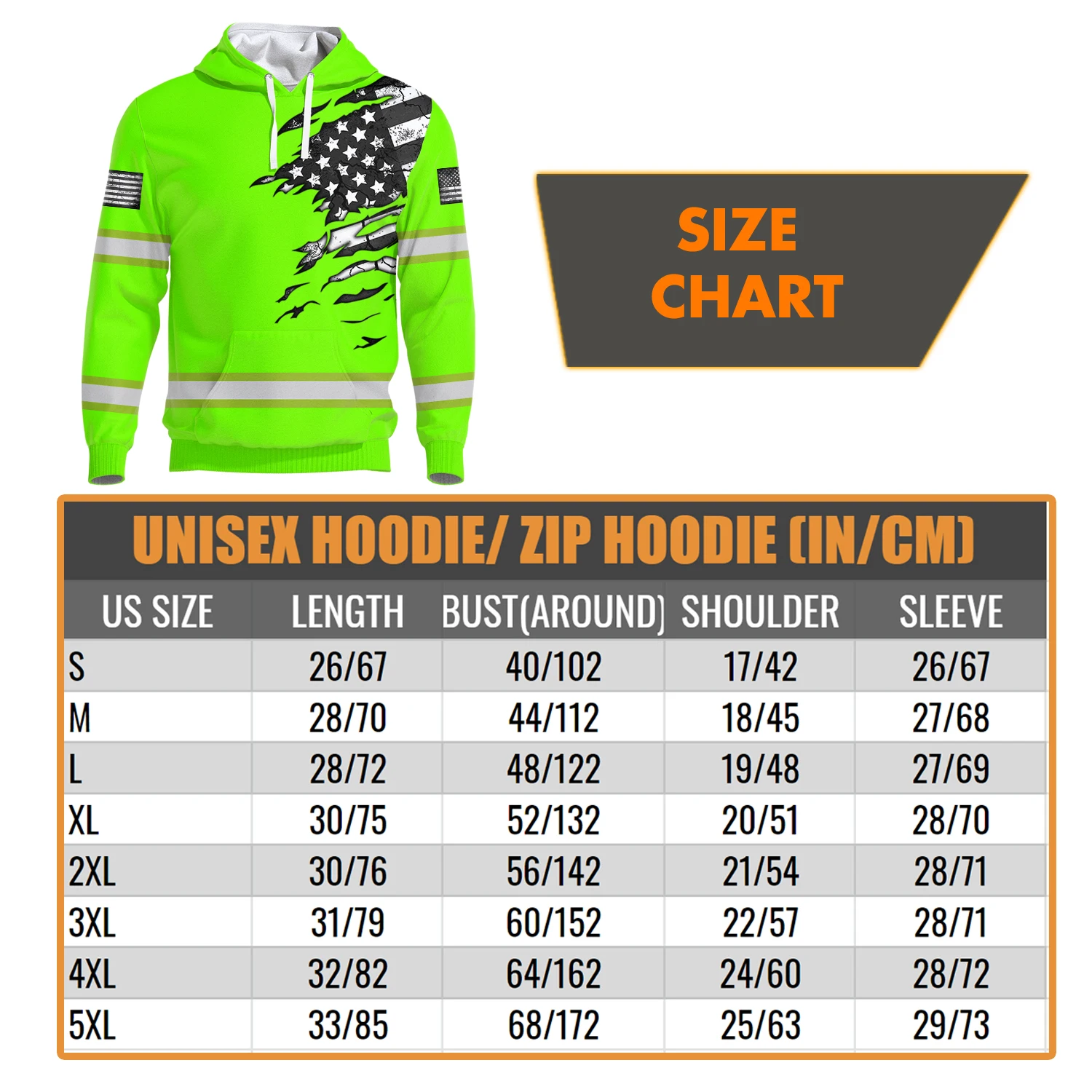 Hot Sale Green Neon Hi Vis Hoodie Reflective Tape Stripe US Flag Safety Workwear Custom Company Name Hoodie