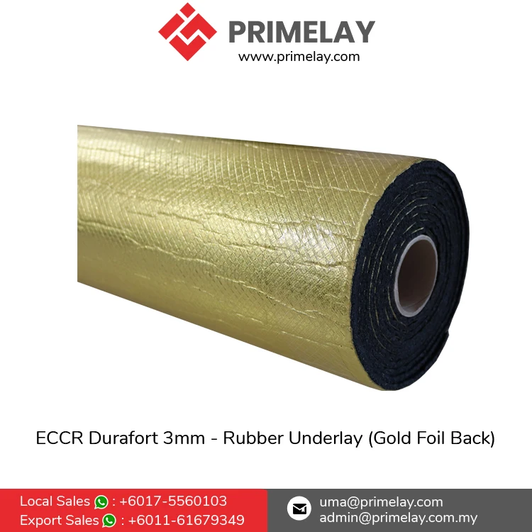 Hot Selling Outstanding Durability & Resistance Rubber Carpet Flooring Underlay with Gold Foil Back | ECCR Durafort 3mm