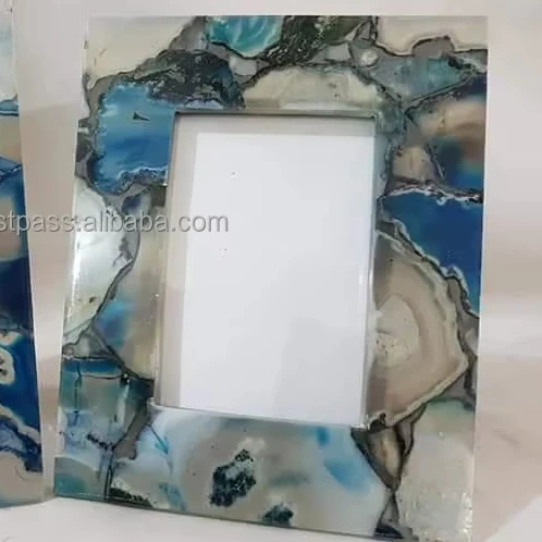 Handmade Mosaic Photo Frame with Semi-Precious Stones Resin Inlays Unique Gemstone Picture Frame