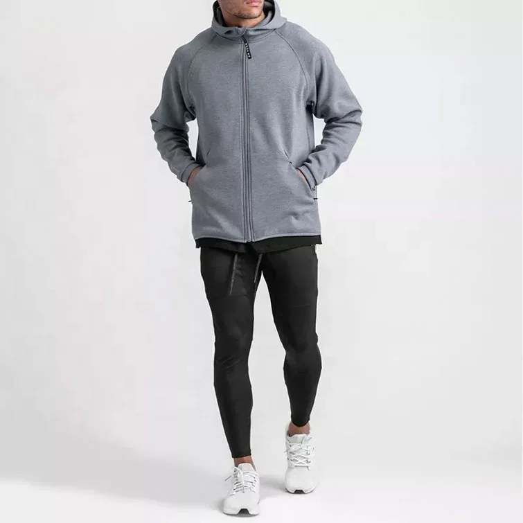 custom embroidery chest logo slim fit running workout raglan sleeve full zip hoodies jacket men