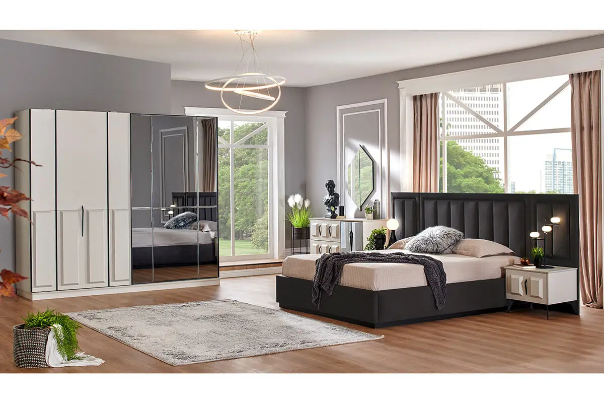 Bedroom Set Wardrobe Chest of Drawer Mirror Bed wth Storage Night Stand Modern istanbul style home living furniture (iDER Safir)