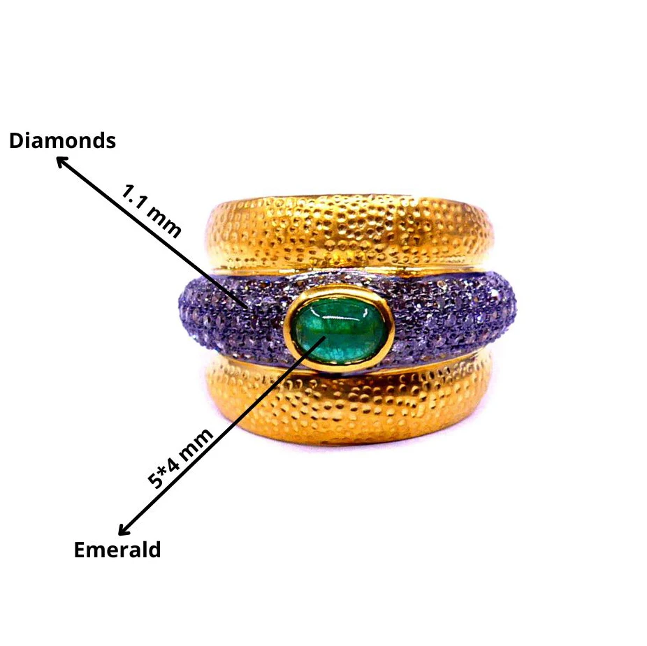 Customized 14K Yellow Gold Emerald Diamond Handmade Engagement Unique Trendy Elegant Jewelry Band Rings