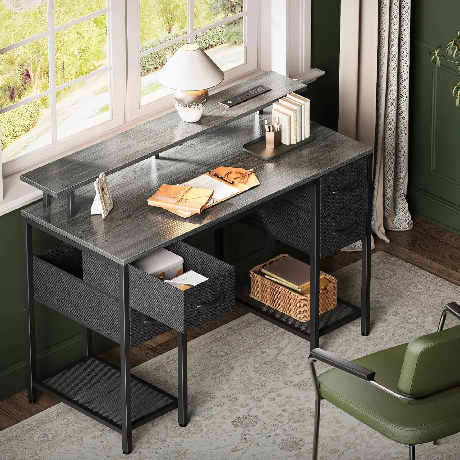 Игровой стол со светодиодным освещением и розетками компьютерный с 4 ящиками большим местом для хранения спальни