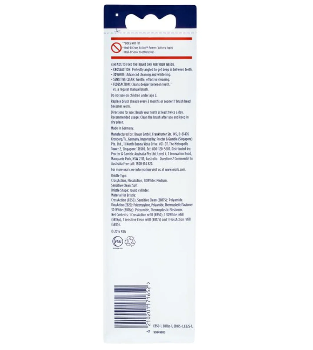 Oral-B Variety Replacement Electric Toothbrush Heads, 4 Pack (Cross Action, 3D White, Sensitive Clean, Floss Action)