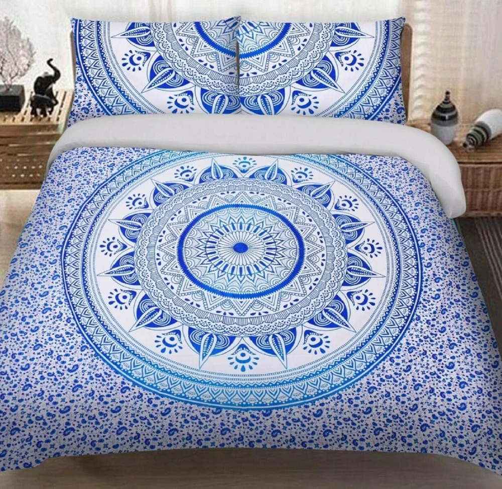 Indian Blue Ombre Mandala Duvet/Doona/Quilt Cover Set King/Queen/Single/Double Size Bedding Wholesale Duvet Set