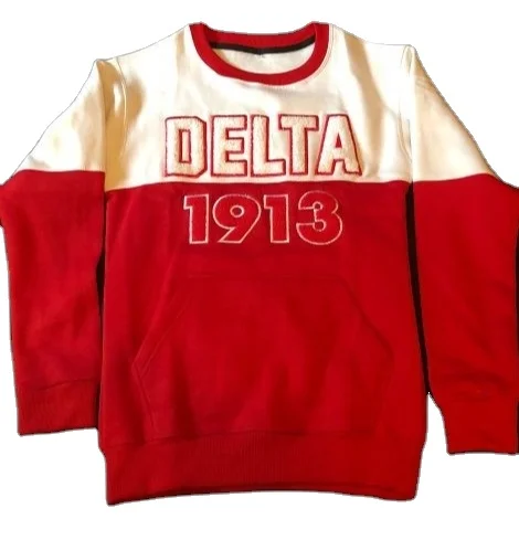 wholesale Custom red and white delta sigma theta chenille patch sorority pullover sweater sweatshirt jumper