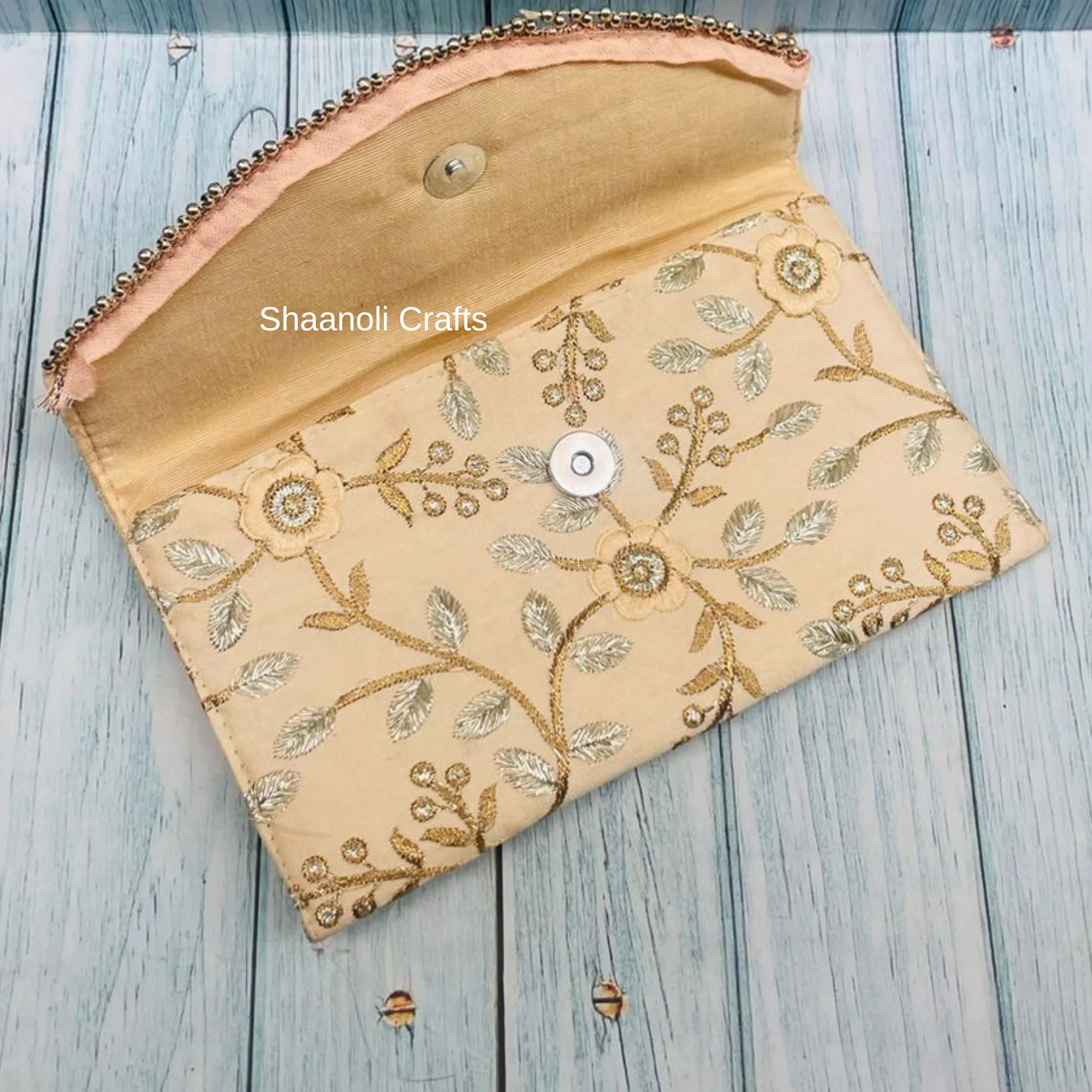 Golden Embroidery Clutch Bags Indian Wedding Gift Party Handbag Indian Clutches For Diwali Gift Evening Clutches