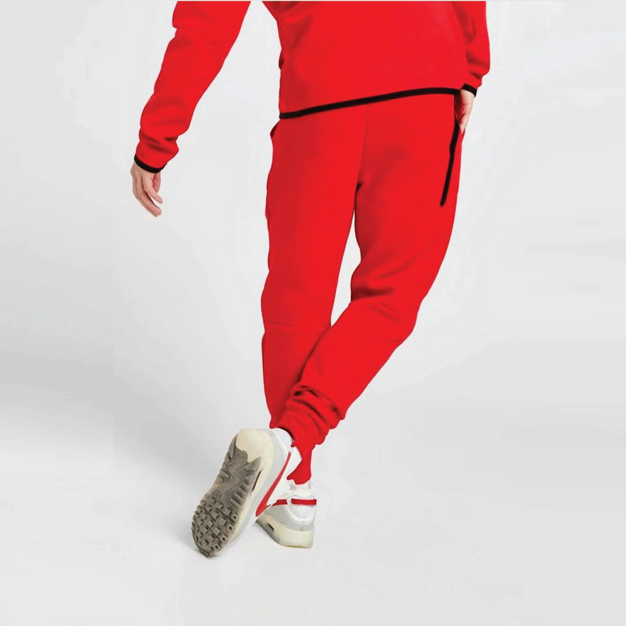 OEM Design 69% Cotton 31% Polyester Red Men Tech Fleece Tracksuit Full Zip Hoodie Joggers Sweatpants Sweatsuit