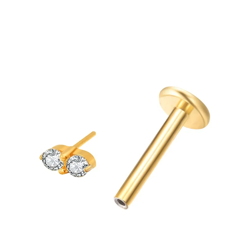 ASTM F136 Titanium threadless push pin Labret 18k gold PVD plated Lip Piercing Jewelry earrings stud tragus daith  for woman man