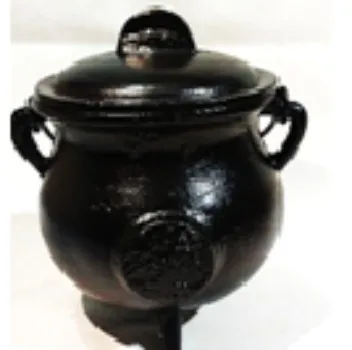 TREE OF LIFE CAST IRON CAULDRON WITH LID Incense Burner and Charcoal Burner Iron Cauldron With Handle in Black Finish