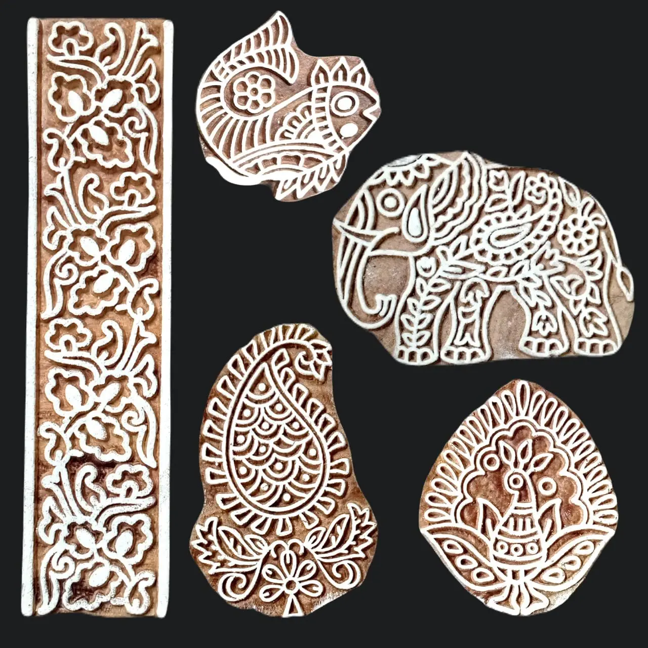 Asian Designs Round and Flower Wood Print Stamps Scrapbooking/Wooden Stamps Designing/Fabric Textile/Clay/Pottery Craft/Tattoo