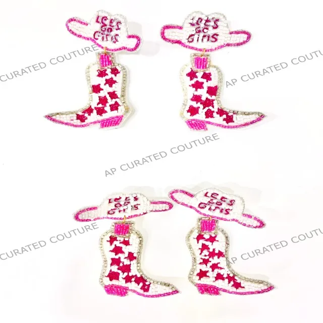 Customized Cowboy Boots Rhinestones Glass Beaded Earrings Letter Name Drop Earrings Premium Quality Casual Wear Earrings